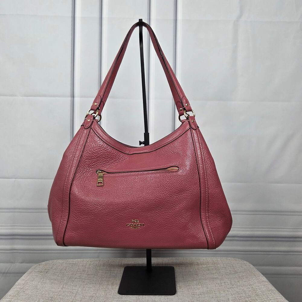 Coach Pink Pebbled Leather Large Hobo Shoulder Bag Gold Hardware